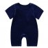 Summer Short Sleeves Jumpsuit For Newborns Simple Solid Color Cotton Jumpsuit For 0 3 Years Old Boys Girls navy blue 1 2Y 80cm