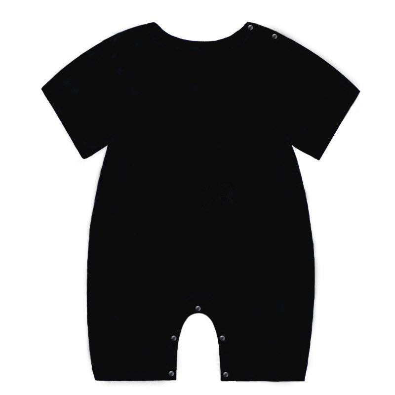 Summer Short Sleeves Jumpsuit For Newborns Simple Solid Color Cotton Jumpsuit For 0-3 Years Old Boys Girls black 9-12M 73CM