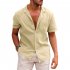Summer Short Sleeves Shirt For Men Fashion Lapel Cotton Linen Button Cardigan Tops light green 2XL