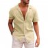 Summer Short Sleeves Shirt For Men Fashion Lapel Cotton Linen Button Cardigan Tops light green 2XL