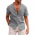 Summer Short Sleeves Shirt For Men Fashion Lapel Cotton Linen Button Cardigan Tops light green 2XL