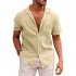 Summer Short Sleeves Shirt For Men Fashion Lapel Cotton Linen Button Cardigan Tops light green 2XL
