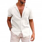 Summer Short Sleeves Shirt For Men Fashion Lapel Cotton Linen Button Cardigan Tops White M