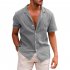 Summer Short Sleeves Shirt For Men Fashion Lapel Cotton Linen Button Cardigan Tops navy blue M