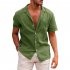 Summer Short Sleeves Shirt For Men Fashion Lapel Cotton Linen Button Cardigan Tops navy blue M