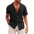Summer Short Sleeves Shirt For Men Fashion Lapel Cotton Linen Button Cardigan Tops navy blue 2XL