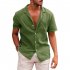 Summer Short Sleeves Shirt For Men Fashion Lapel Cotton Linen Button Cardigan Tops Khaki 2XL