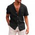 Summer Short Sleeves Shirt For Men Fashion Lapel Cotton Linen Button Cardigan Tops Khaki 2XL