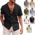 Summer Short Sleeves Shirt For Men Fashion Lapel Cotton Linen Button Cardigan Tops sky blue M