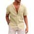 Summer Short Sleeves Shirt For Men Fashion Lapel Cotton Linen Button Cardigan Tops sky blue M