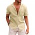 Summer Short Sleeves Shirt For Men Fashion Lapel Cotton Linen Button Cardigan Tops sky blue M