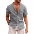Summer Short Sleeves Shirt For Men Fashion Lapel Cotton Linen Button Cardigan Tops sky blue M