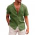Summer Short Sleeves Shirt For Men Fashion Lapel Cotton Linen Button Cardigan Tops sky blue M