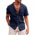 Summer Short Sleeves Shirt For Men Fashion Lapel Cotton Linen Button Cardigan Tops sky blue XL
