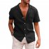 Summer Short Sleeves Shirt For Men Fashion Lapel Cotton Linen Button Cardigan Tops sky blue XL