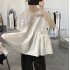 Summer Short Sleeves Shirts For Women Fashion Irregular Cotton Linen Blouse Round Neck Solid Color Tops Beige L