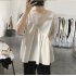 Summer Short Sleeves Shirts For Women Fashion Irregular Cotton Linen Blouse Round Neck Solid Color Tops Beige L