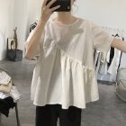 Summer Short Sleeves Shirts For Women Fashion Irregular Cotton Linen Blouse Round Neck Solid Color Tops Beige M