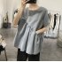 Summer Short Sleeves Shirts For Women Fashion Irregular Cotton Linen Blouse Round Neck Solid Color Tops black M