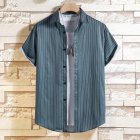 Summer Short Sleeves T-shirt For Men Casual Large Size Hawaiian Strips Tops Cotton Blend Lapel Cardigan Tops SD06 L