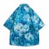 Summer Short Sleeves T shirt For Men Retro Hawaiian Flower Printing Beach Shirt Lapel Loose Cardigan Tops 3325 blue L