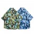 Summer Short Sleeves T shirt For Men Retro Hawaiian Flower Printing Beach Shirt Lapel Loose Cardigan Tops 3325 green L