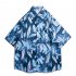 Summer Short Sleeves T shirt For Men Retro Hawaiian Flower Printing Beach Shirt Lapel Loose Cardigan Tops 3325 blue XL