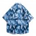 Summer Short Sleeves T shirt For Men Retro Hawaiian Flower Printing Beach Shirt Lapel Loose Cardigan Tops 3325 blue XL