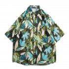 Summer Short Sleeves T shirt For Men Retro Hawaiian Flower Printing Beach Shirt Lapel Loose Cardigan Tops 3325 green L
