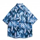Summer Short Sleeves T-shirt For Men Retro Hawaiian Flower Printing Beach Shirt Lapel Loose Cardigan Tops 3325 blue XXL