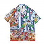 Summer Short Sleeves T-shirt For Men Women Trendy Printing Lapel Cardigan Tops Casual Beach Shirt For Couple ZZ69 blue 2XL