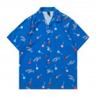 Summer Short Sleeves T-shirt For Men Women Trendy Printing Lapel Cardigan Tops Casual Beach Shirt For Couple ZZ18 blue L