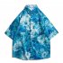 Summer Short Sleeves T shirt For Men Retro Hawaiian Flower Printing Beach Shirt Lapel Loose Cardigan Tops 3323 blue L