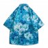 Summer Short Sleeves T shirt For Men Retro Hawaiian Flower Printing Beach Shirt Lapel Loose Cardigan Tops 3323 blue L