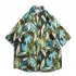 Summer Short Sleeves T shirt For Men Retro Hawaiian Flower Printing Beach Shirt Lapel Loose Cardigan Tops 3323 blue L