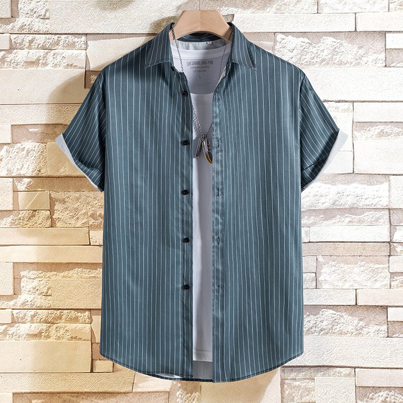 Summer Short Sleeves T-shirt For Men Casual Large Size Hawaiian Strips Tops Cotton Blend Lapel Cardigan Tops SD06 XL