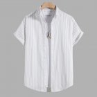 Summer Short Sleeves T-shirt For Men Casual Large Size Hawaiian Strips Tops Cotton Blend Lapel Cardigan Tops SD08 S