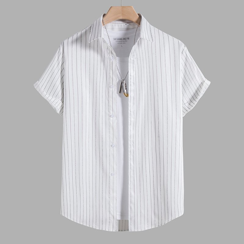 Summer Short Sleeves T-shirt For Men Casual Large Size Hawaiian Strips Tops Cotton Blend Lapel Cardigan Tops SD08 XS
