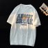 Summer Short Sleeves T shirt For Men Women Trendy Retro Printing Round Neck Pullover Tops Loose Casual Shirt White XL