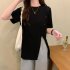 Summer Short Sleeves T shirt For Women Casual Large Size Irregular Split Blouse Round Neck Solid Color Tops light grey 2XL