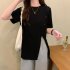 Summer Short Sleeves T shirt For Women Casual Large Size Irregular Split Blouse Round Neck Solid Color Tops White XL