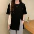 Summer Short Sleeves T shirt For Women Casual Large Size Irregular Split Blouse Round Neck Solid Color Tops White XL