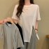 Summer Short Sleeves T shirt For Women Casual Large Size Irregular Split Blouse Round Neck Solid Color Tops White XL