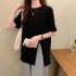 Summer Short Sleeves T shirt For Women Casual Large Size Irregular Split Blouse Round Neck Solid Color Tops White XL