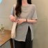Summer Short Sleeves T shirt For Women Casual Large Size Irregular Split Blouse Round Neck Solid Color Tops White XL