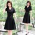 Summer Short Sleeves V neck Dress For Women Trendy High Waist A line Skirt Casual Solid Color Pullover Tops green 2XL