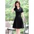 Summer Short Sleeves V neck Dress For Women Trendy High Waist A line Skirt Casual Solid Color Pullover Tops green 2XL
