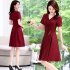 Summer Short Sleeves V neck Dress For Women Trendy High Waist A line Skirt Casual Solid Color Pullover Tops green 2XL