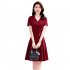 Summer Short Sleeves V neck Dress For Women Trendy High Waist A line Skirt Casual Solid Color Pullover Tops green 2XL