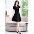 Summer Short Sleeves V neck Dress For Women Trendy High Waist A line Skirt Casual Solid Color Pullover Tops green 2XL